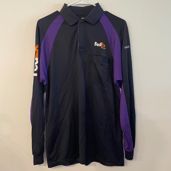 FedEx Ground Stan Herman Long Sleeve Polo Shirt Mens Medium Navy Purple Workwear